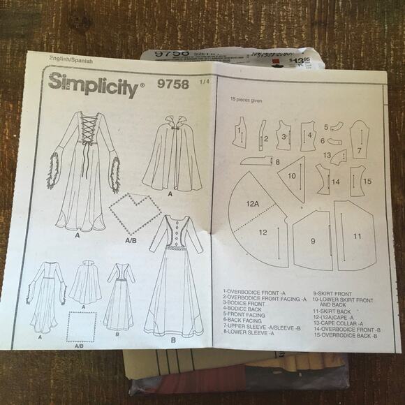 Simplicity Sewing pattern 9758 Medieval Costume Misses 6-12 Dress Cape Veil - Picture 3 of 3